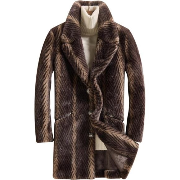 Men's Faux Mink Coat Mid-Length Open Front Single Breasted Reversible Fur Jacket - Picture 1 of 10